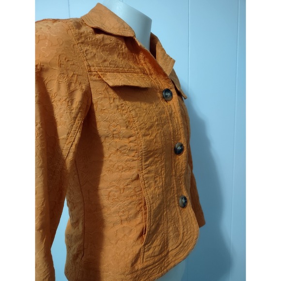 Coldwater Creek Jacket Women Size 8 Textured Floral Matelasse Orange Button Up - Picture 9 of 10